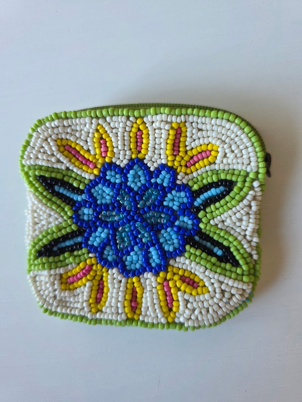 NWOT ~ Bamboo Trading Company Beaded Floral Coin Purse - Blue & Green